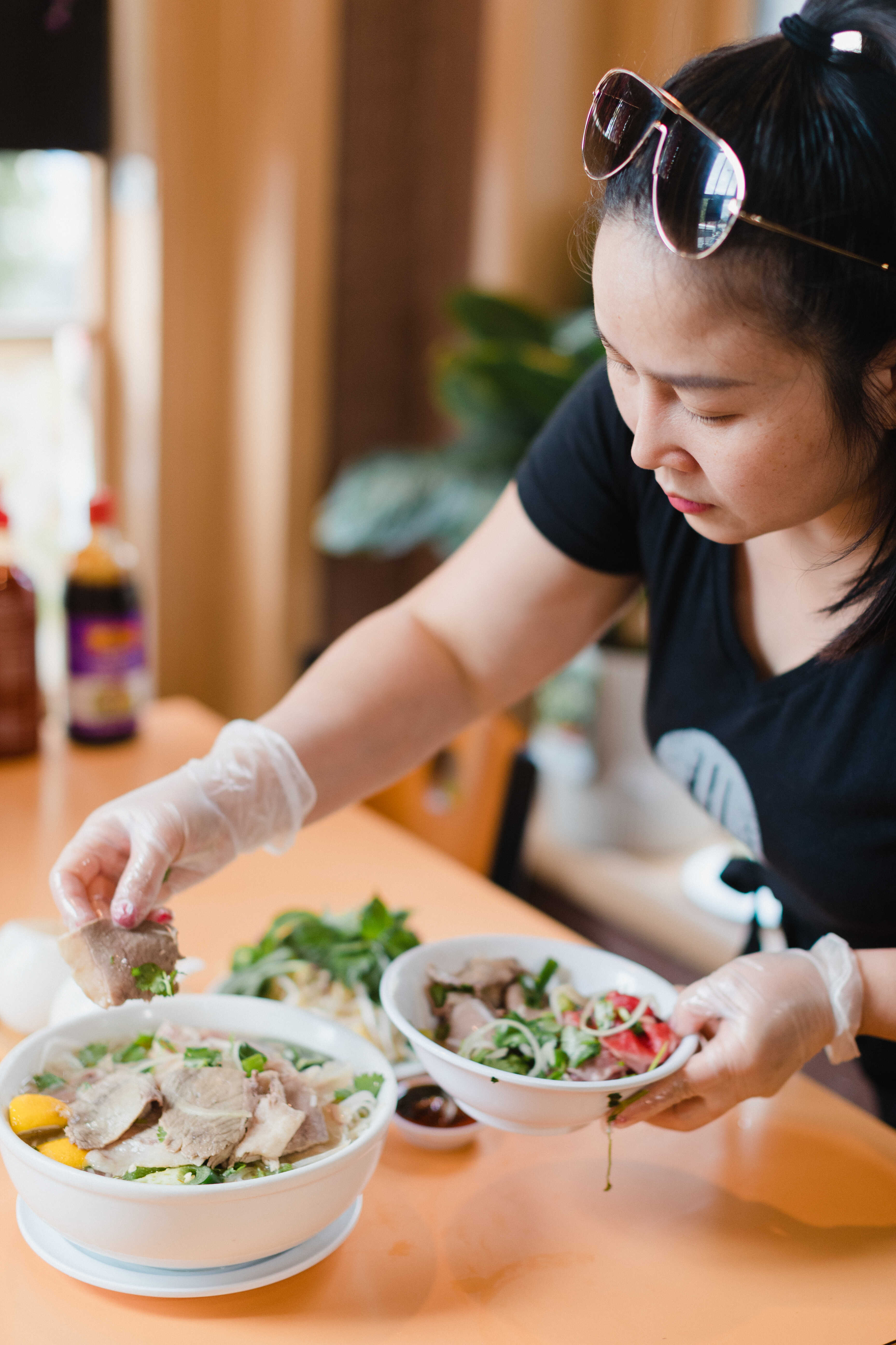 serving a bowl of pho special